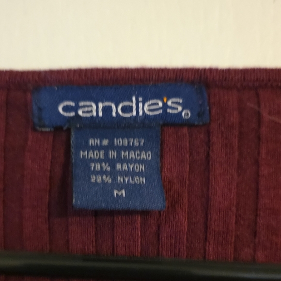 Candie's Women's Long Sleeve Ribbed Top - Deep Burgundy - Picture 5 of 5